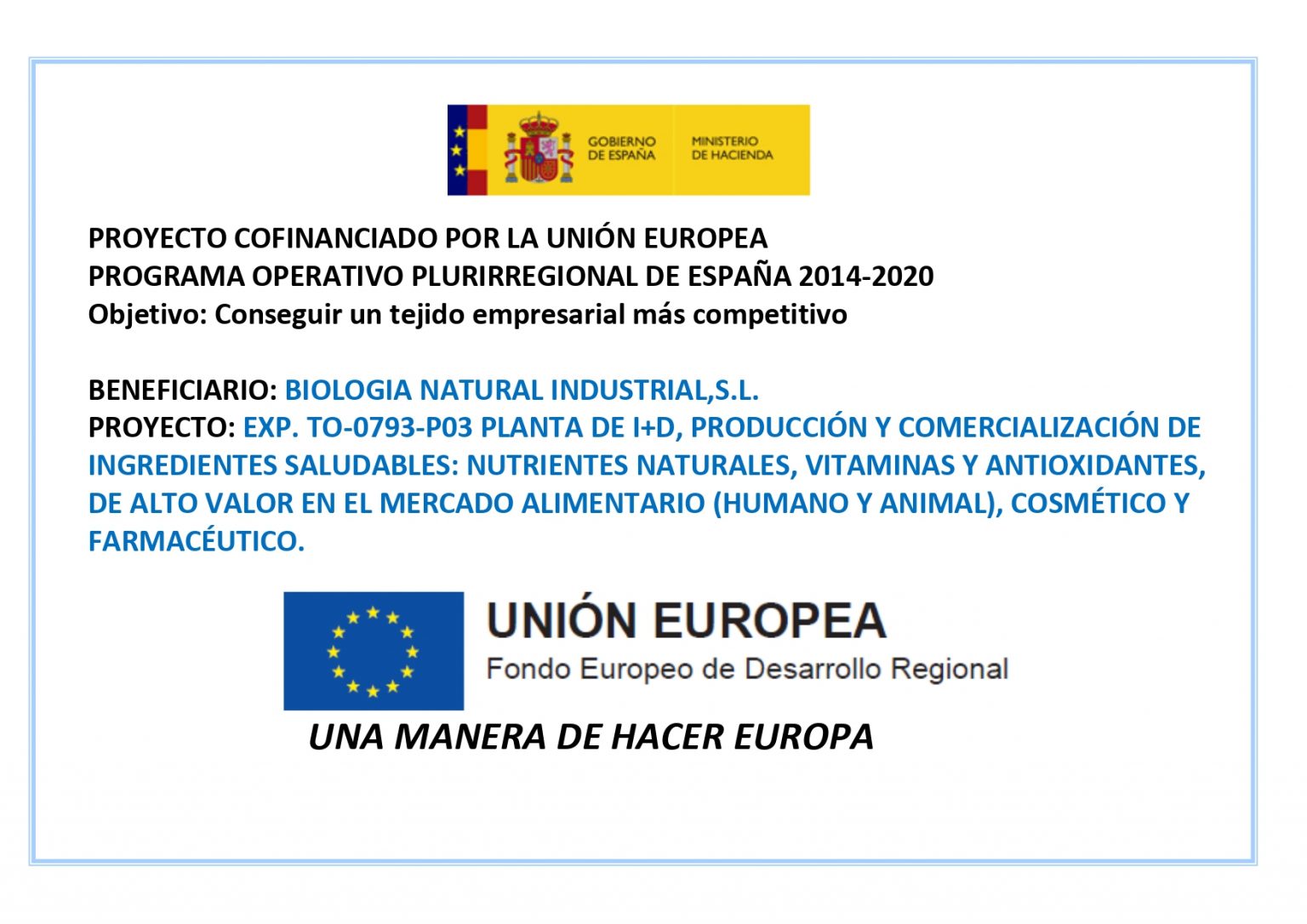 EU co-funding acknowledgment — Spain's Multiregional Operational Programme 2014-2020, European Regional Development Fund